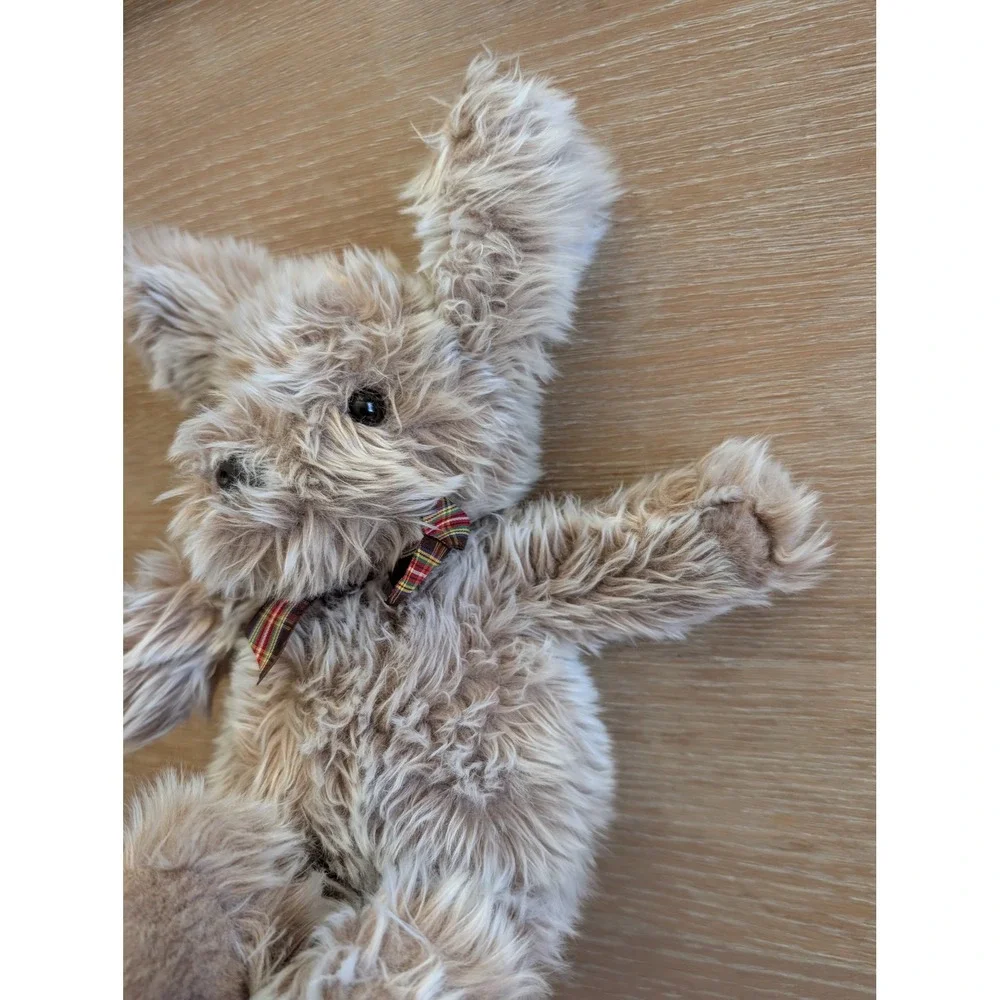 Vintage Gund Shaggy Brown Dog Plush Plaid Bow Tie‎ Soft Stuffed Animal Puppy Toy